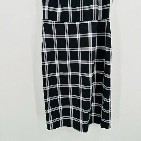Old Navy Size Medium Tall Gray Plaid Sleeveless Stretch Knit Career A Line Dress - Picture 3 of 10